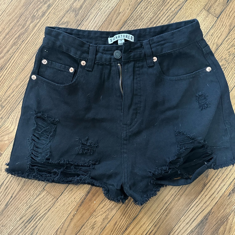 Signature8 Black Distressed Jean Shorts